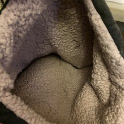 SAS Fabrics - Inside of homemade backpack is upcycled sweater.
