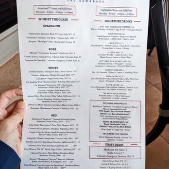 TPC Sawgrass - Nineteen lunch menu, 2 of 2. Drinks: Wine, cocktails, beer. - Golf Near Me - Ponte Vedra Beach, Florida