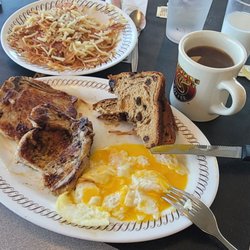 Waffle House - Pork chops done more than like eggs O/M right. First round didn't want hash browns that crispy wanted them light. Sent back corrected