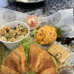 Chicken Salad Chick - Croissant sandwich with broccoli salad