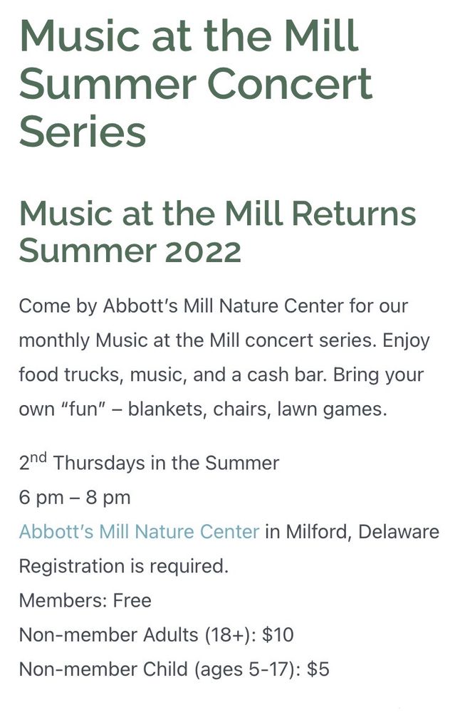 ABBOTT’S MILL NATURE CENTER 15411 Abbotts Pond Rd, Milford, Delaware Recreation Centers