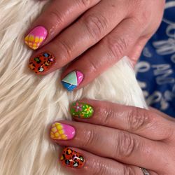 D&B Nails - Bright '80s neon vibe. Lily nailed it!! Designs are all freehand. You're incredible--thanks for caring so much about your clients!