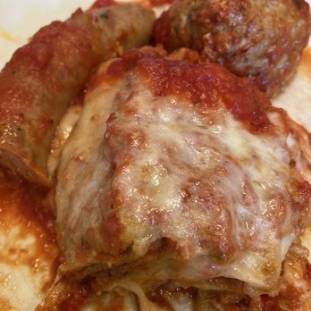 Pronto Joey's - Half my Baked Eggplant Parmigiana with a meatball and sausage. - Italian Near Me - Syracuse, New York