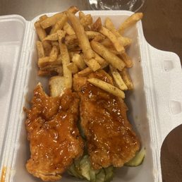 Two tenders w/ hot honey and fries Two tenders w/ hot honey and fries