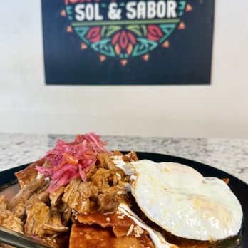 Sol and Sabor - Cochiquiles with red salsa and 2 eggs over easy - Mexican Near Me - Millcreek, Utah