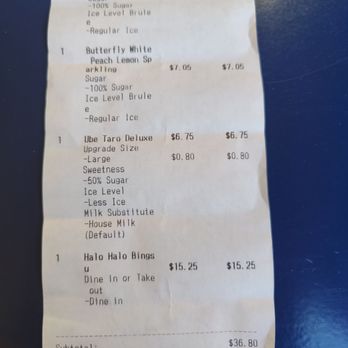 Bru Tea Cafe - Receipt - Bubble Tea Near Me - Elk Grove, California