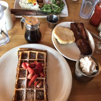 The Peach Cafe - The bacon waffle was awesome, they gave me a side of whip cream upon request and the raspberry mimosa was delicious :) - New American Near Me - Monrovia, California The Peach Cafe - The bacon waffle was awesome, they gave me a side of whip cream upon request and the raspberry mimosa was delicious :) - New American Near Me - Monrovia, California