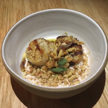 Lilia - Grilled scallops with walnuts, yogurt, marjoram, and anchovy. - Italian Near Me - Brooklyn, New York