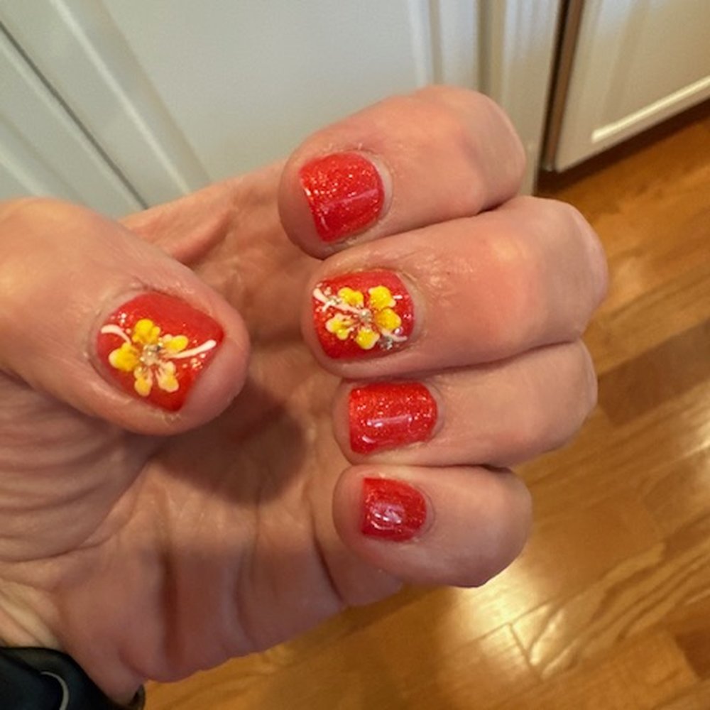 EZ Nails - Hibiscus, hand painted - Nail Salons Near Me - Rochester, New York