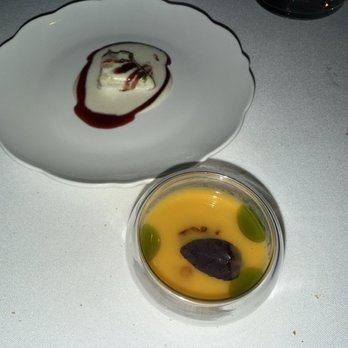 Bar Boheme - Amuse bouche: mango gazpacho and artichoke - French Near Me - Las Vegas, Nevada