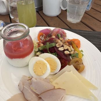 Plumeria Beach House - Guava w cottage cheese + salad + hard boiled egg, swiss cheese, turkey slice. - Breakfast & Brunch Near Me - Honolulu, Hawaii Plumeria Beach House - Guava w cottage cheese + salad + hard boiled egg, swiss cheese, turkey slice. - Breakfast & Brunch Near Me - Honolulu, Hawaii