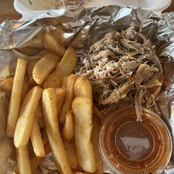 OAK Beer,Bourbon & BBQ - BBQ pork sandwich. The sauce is bland, bring your own! $16