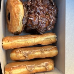 Sophias Freshh Donuts - Maple bars uneven size Apple fritters Chocolate glazed donut