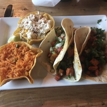 Las Velas - Tacos pastor with a side of Mexican rice and elote - Mexican Near Me - Pittsburgh, Pennsylvania