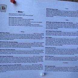 the menu for the tasting