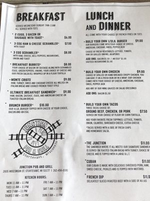 Menu photo 2 Junction Pub and Grill Sturtevant, WI