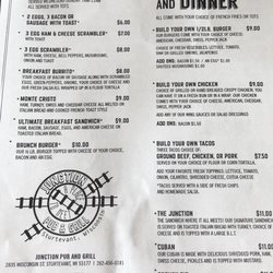 Junction Pub and Grill - Food menu