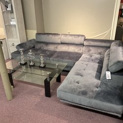 Furniture House - Glory Furniture G371 Gray Sectional with Velvet Fabric and silver nail head and adjustable headrest and armrest 104"x 76"