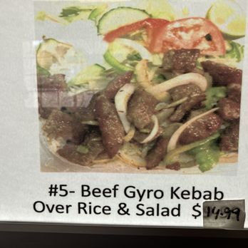 Kebab Den - Menu pictures of Beef Gyro Kebab Over Rice & Salad - Kebab Near Me - Bangor, Maine Kebab Den - Menu pictures of Beef Gyro Kebab Over Rice & Salad - Kebab Near Me - Bangor, Maine