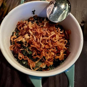 JouJou - Creamed Kale Callaloo - braised with coconut cream and topped with crispy shallot - French Near Me - San Francisco, California