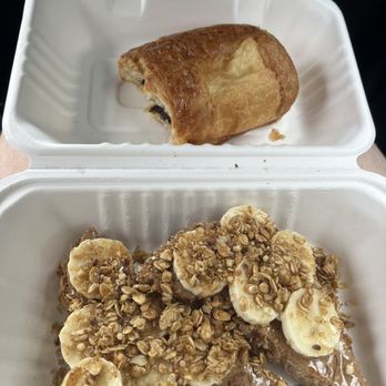 Sip Stir Coffee House - Chocolate croissant & almond butter banana toast - Coffee & Tea Near Me - Highland Village, Texas