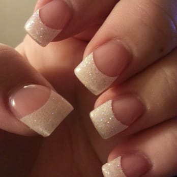 Benitoite Nails & Spa - Full set solar french tip, white sparkle. - Nail Salons Near Me - Tigard, Oregon