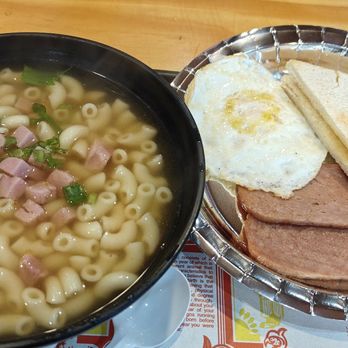 Yue Xiang Ju - Spam and Egg with HK macaroni breakfast set...$8.95 with choice of hot drink - Chinese Near Me - Brooklyn, New York