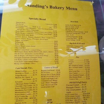 Nanding's Bakery - Menu Nov 2016 - Bakeries Near Me - Honolulu, Hawaii