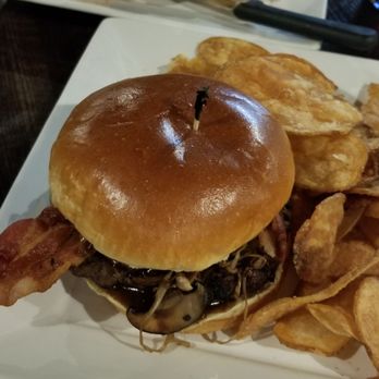 Lafayette Brewing Co - Mushroom & swiss burger with housemade chips. - American Near Me - Lafayette, Indiana