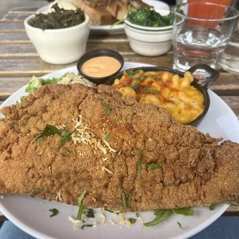 Peaches - Cornmeal Crusted Catfish with Macaroni and Cheese and Collard Greens - Southern Near Me - Brooklyn, New York