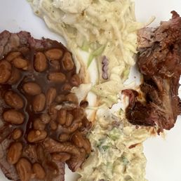 Baby back ribs, tritip, coleslaw, potato salad and baked beans on my plate. We ordered last month. Baby back ribs, tritip, coleslaw, potato salad and baked beans on my plate. We ordered last month.