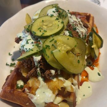 Tupelo Honey Southern Kitchen & Bar - Mac-N-Cheese Waffles with Asheville Hot Fried Chicken - Southern Near Me - Franklin, Tennessee