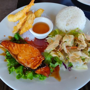 Sashimi - Combo Plate #9: Salmon Teriyaki with Shrimp and Veggies Tempuras. - Japanese Near Me - Lake Forest, California Sashimi - Combo Plate #9: Salmon Teriyaki with Shrimp and Veggies Tempuras. - Japanese Near Me - Lake Forest, California