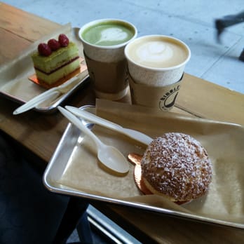 Bibble & Sip - Matcha Latte and Lavender Latte with Earl Grey Cream Puff and Napoleon Cake. - Coffee & Tea Near Me - New York, New York Bibble & Sip - Matcha Latte and Lavender Latte with Earl Grey Cream Puff and Napoleon Cake. - Coffee & Tea Near Me - New York, New York
