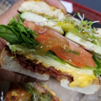 Bagel Street Cafe - The eggwich supreme w/bacon, bacon and add vegies . - Bagels Near Me - Dublin, California Bagel Street Cafe - The eggwich supreme w/bacon, bacon and add vegies . - Bagels Near Me - Dublin, California