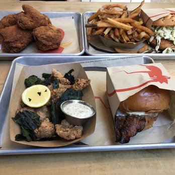 The Crack Shack - Top left going clockwise: 5 piece fried chicken, Schmaltz Fries, Coop Deville, Señor Croque, Chicken Oysters (Original) - Chicken Shop Near Me - Costa Mesa, California The Crack Shack - Top left going clockwise: 5 piece fried chicken, Schmaltz Fries, Coop Deville, Señor Croque, Chicken Oysters (Original) - Chicken Shop Near Me - Costa Mesa, California
