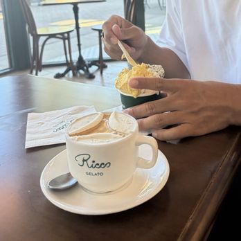 Ricco Gelato - The worker pours the espresso into the affogato right in front of you - Gelato Near Me - Ladera Ranch, California Ricco Gelato - The worker pours the espresso into the affogato right in front of you - Gelato Near Me - Ladera Ranch, California