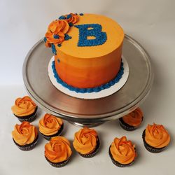 Oh For Heaven Cakes - Boise State Graduate Cake! Ombre orange and Boise Blue!