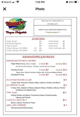 Menu photo 1 Paradise Grill & Daiquiris Moss Bluff, LA