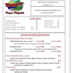 Paradise Grill & Daiquiris - Menu