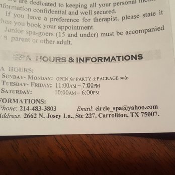 Circle Spa - Spa Hours and Info as of 1/6/17 - Nail Salons Near Me - Carrollton, Texas