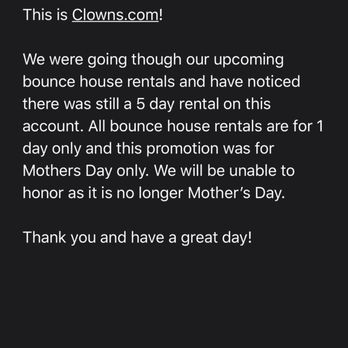 Clowns.com - The email they sent breaking the contract they made me sign - Clowns Near Me - Elmont, New York Clowns.com - The email they sent breaking the contract they made me sign - Clowns Near Me - Elmont, New York
