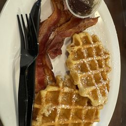 These Belgian Waffles were so amazing and very much like the ones I had in Belgium. Yummy bacon too! These Belgian Waffles were so amazing and very much like the ones I had in Belgium. Yummy bacon too!