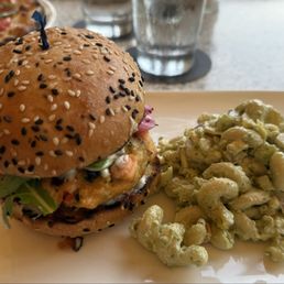 Salmon burger with pasta salad Salmon burger with pasta salad