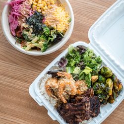 ON + ON Fresh Korean Kitchen - KimChi Pork Bowl and Garlic Shrimp & Short Ribs