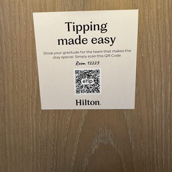 Hilton Anaheim - QR Code for Gratuity for Housekeeping. New technology - Hotels Near Me - Anaheim, California