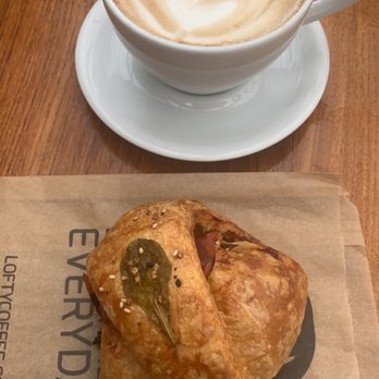 Lofty Coffee - Pancetta, grueye, fig croissant with aztec mocha latte - Coffee & Tea Near Me - San Diego, California