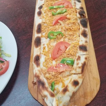 Koftegi - Juju Boat with chicken and kashkaval cheese - Mediterranean Near Me - Anaheim, California Koftegi - Juju Boat with chicken and kashkaval cheese - Mediterranean Near Me - Anaheim, California