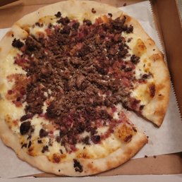 Commodore pizza, with a weird missing slice.