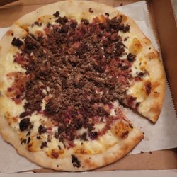 Commodore pizza, with a weird missing slice.